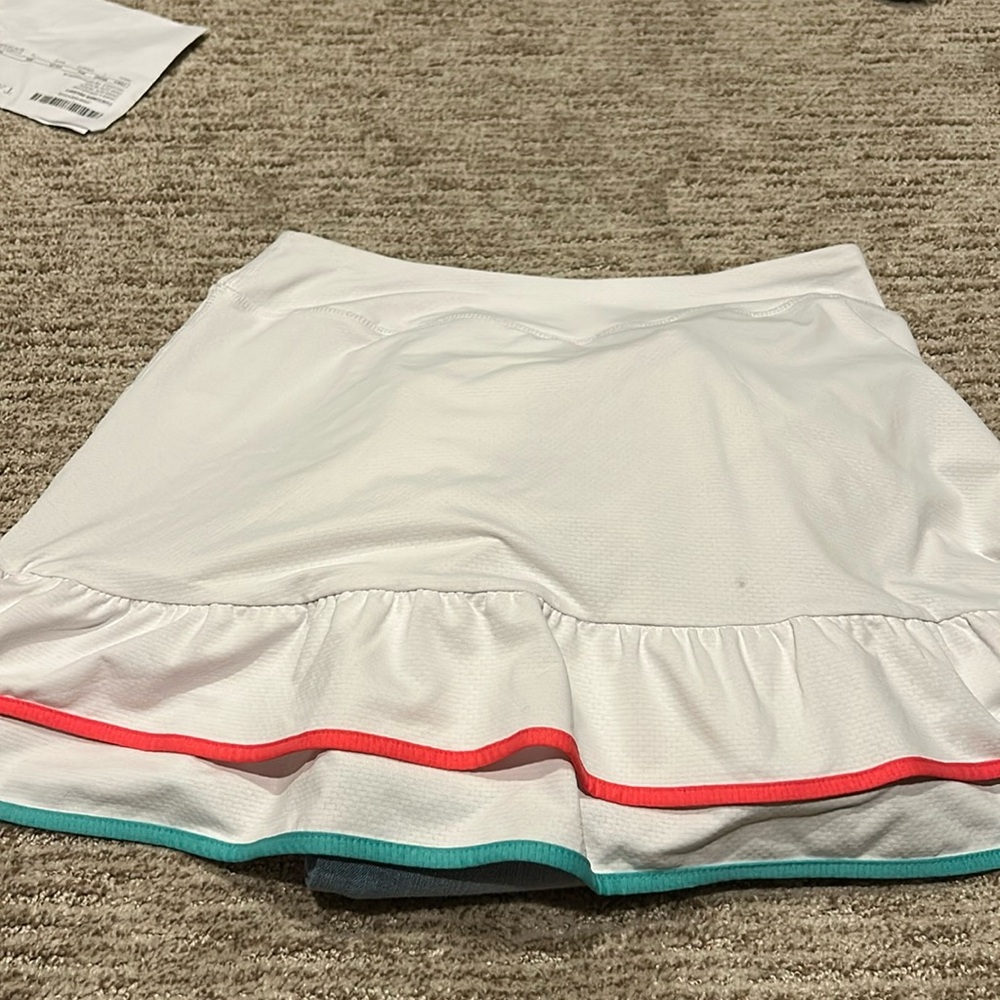 X by Gottex White Striped Golf Skort with matching jacket.